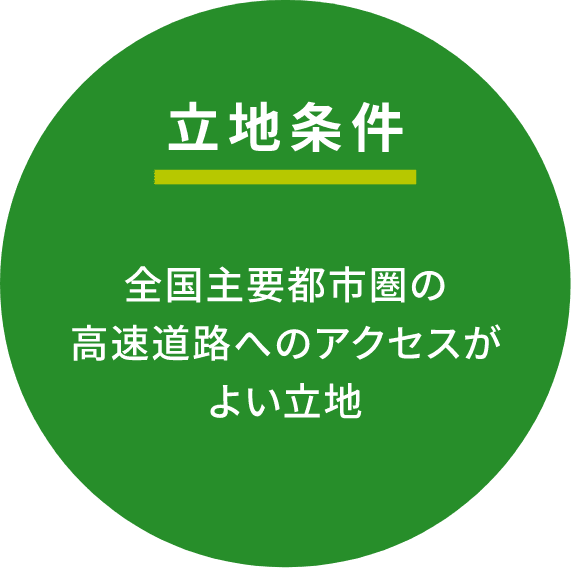 立地条件 全国主要都市圏の高速道路へのアクセスがよい立地